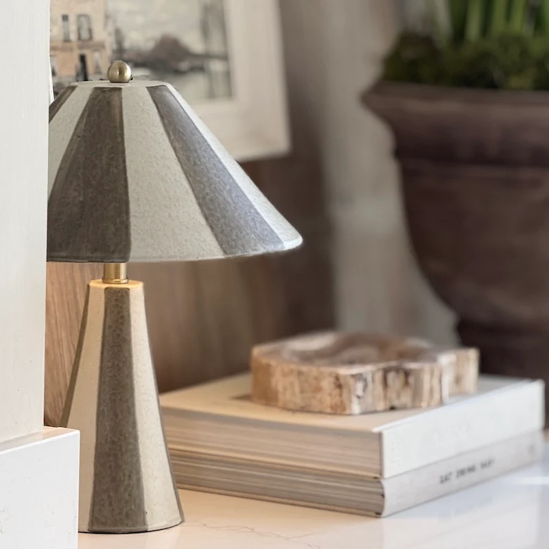 Handcrafted Mouse Stripe Stoneware Ceramic Lamp and Shade