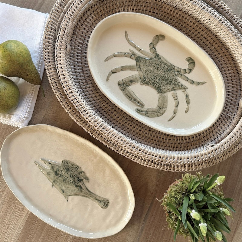 Handpainted Crab and Fish Stoneware Hadden Plates